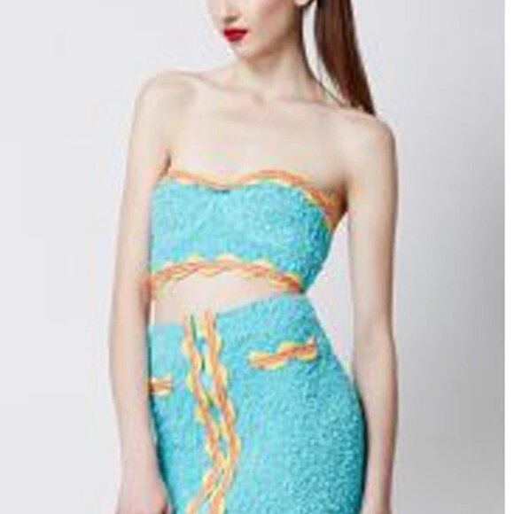 Moschino Couture 2014 RUNWAY COLLECTION AQUA FRENCH TERRY RIC RAC SKIRT ONLY 6 - Picture 3 of 12